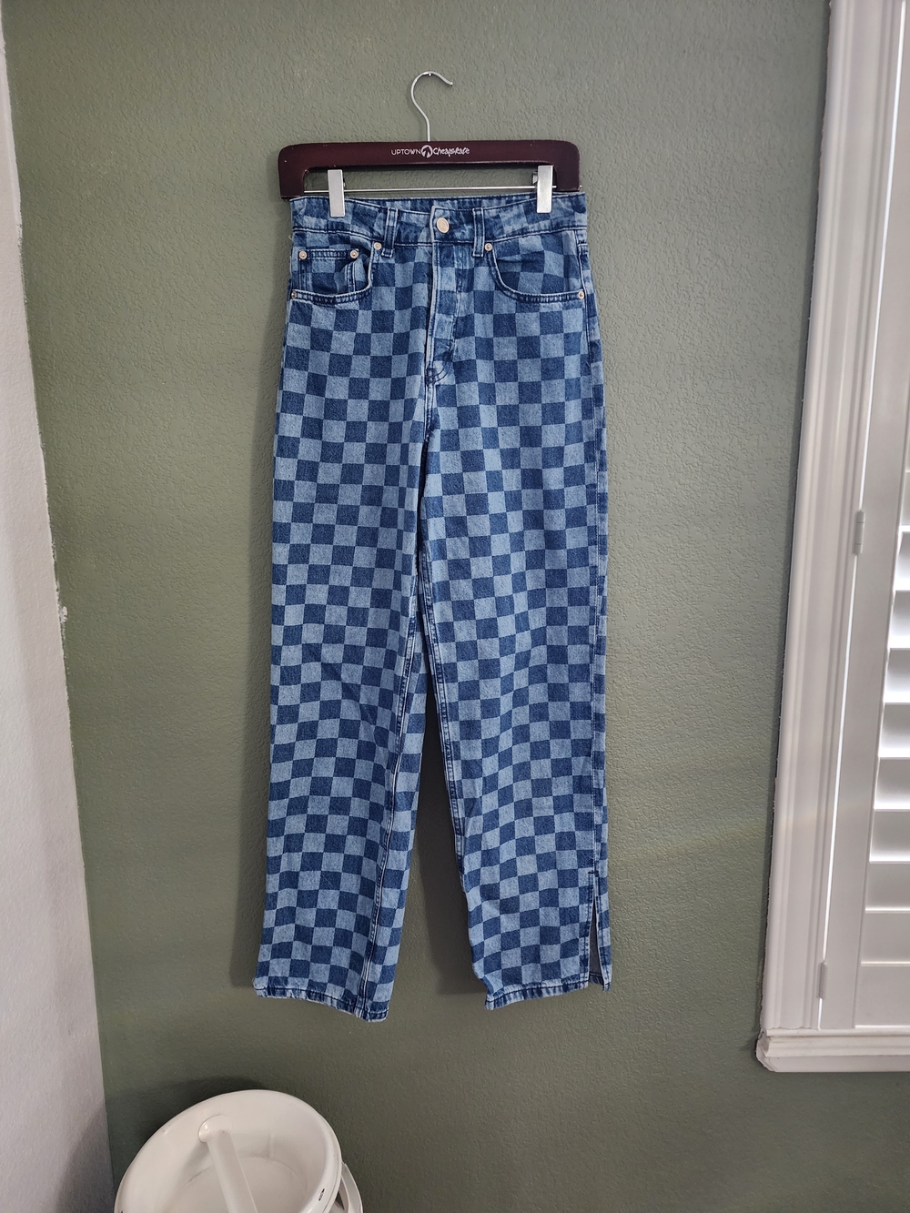 Checkerboard Blue Womens Jeans - Classic Straight Fit